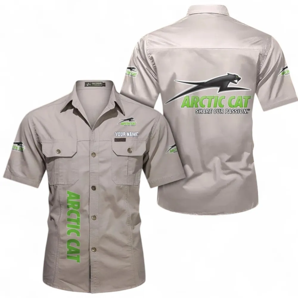 Trail Rider Machine Classic Men's Short Sleeve Cotton Shirt, Custom Name CAR392 - Beige
