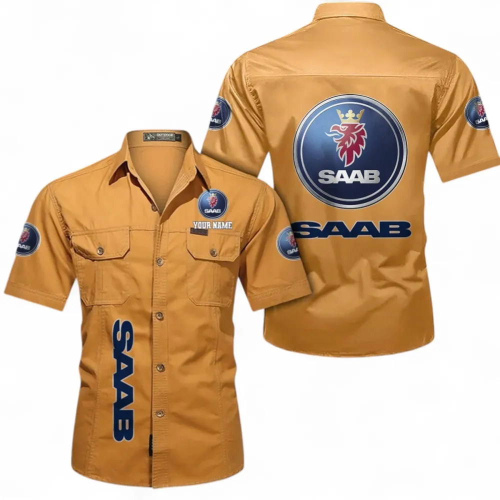 Transparent Concept Car Men's Short Sleeved Cotton Shirt, Custom Name CAR392 - Turmeric