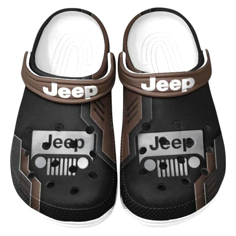 Trendy Adventure Utility Vehicle Themed Clog, Full Print Lightweight Footwear for Fans of Automotive Style CAR185 - Brown