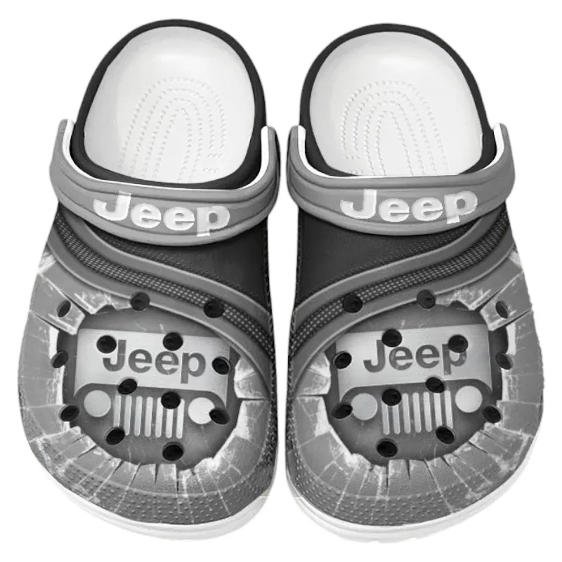 Trendy Adventure Utility Vehicle Themed Clog, Full Print Lightweight Footwear for Fans of Automotive Style CAR188 - Gray