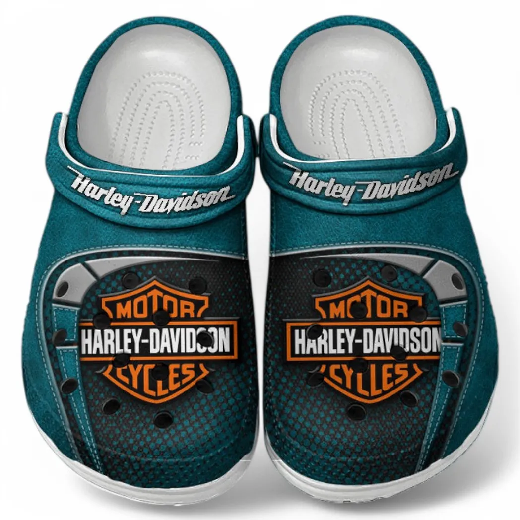 Trendy Chopper Style Bike Themed Clog, Full Print Lightweight Footwear for Fans of Automotive Style CAR183 - Cyan