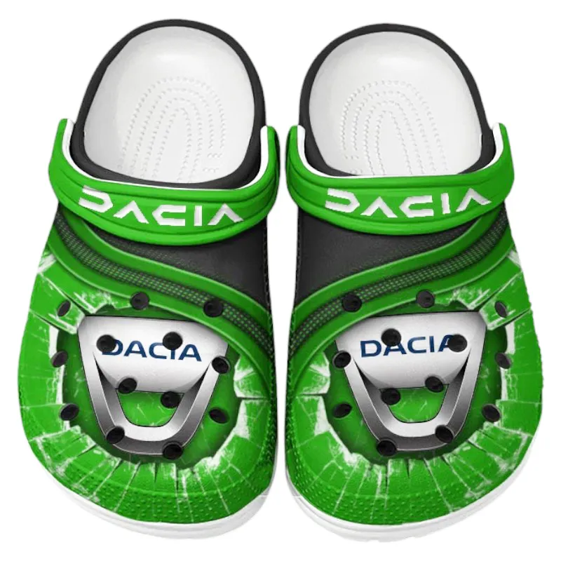 Trendy Family Hatchback Themed Clog, Full Print Lightweight Footwear for Fans of Automotive Style CAR188 - Green