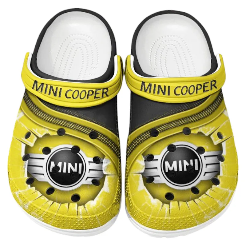 Trendy Fun Ride Car Themed Clog, Full Print Lightweight Footwear for Fans of Automotive Style CAR188 - Yellow