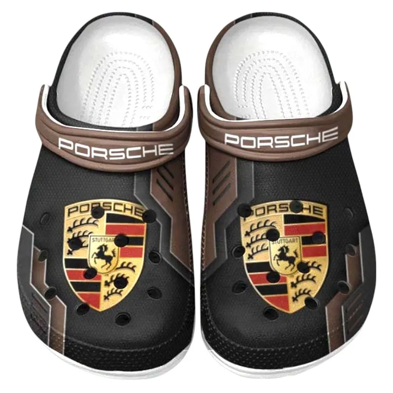 Trendy Iconic Road Car Themed Clog, Full Print Lightweight Footwear for Fans of Automotive Style CAR185 - Brown