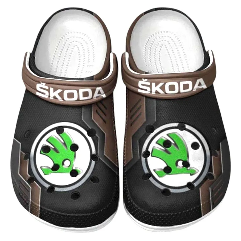 Trendy Mid-Size Sedan Themed Clog, Full Print Lightweight Footwear for Fans of Automotive Style CAR185 - Brown
