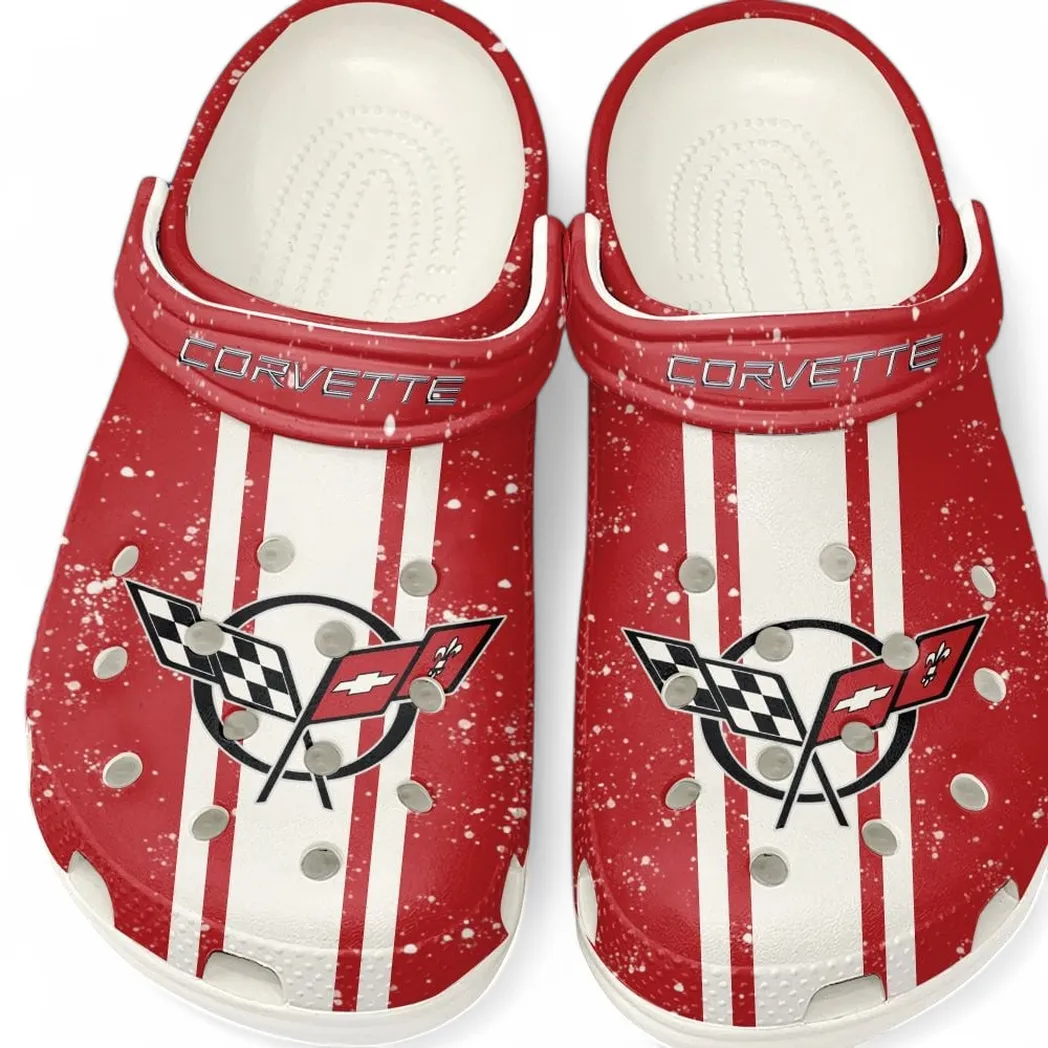 Trendy Muscle Car Themed Clog, Full Print Lightweight Footwear for Fans of Automotive Style CAR620 - White
