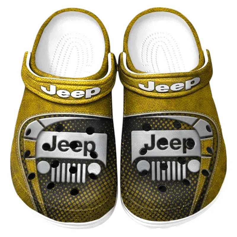 Trendy Open-Top SUV Company Themed Clog, Full Print Lightweight Footwear for Fans of Automotive Style CAR177 - Yellow
