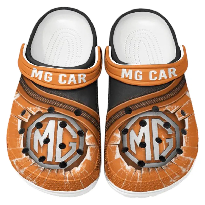 Trendy Premium Roadster Themed Clog, Full Print Lightweight Footwear for Fans of Automotive Style CAR188 - Orange