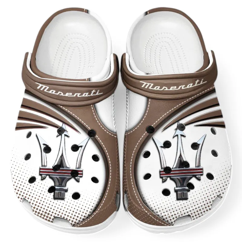 Trendy Premium Sports Sedan Themed Clog, Full Print Lightweight Footwear for Fans of Automotive Style CAR181 - Brown