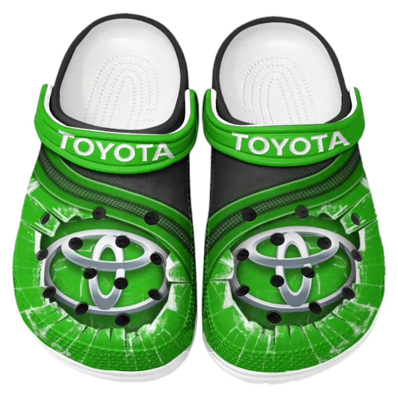 Trendy Sedan Themed Clog, Full Print Lightweight Footwear for Fans of Automotive Style CAR188 - Green