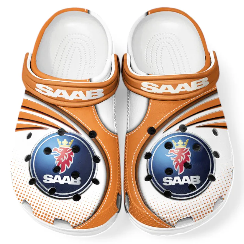 Trendy Touring Sedan Themed Clog, Full Print Lightweight Footwear for Fans of Automotive Style CAR181 - Orange