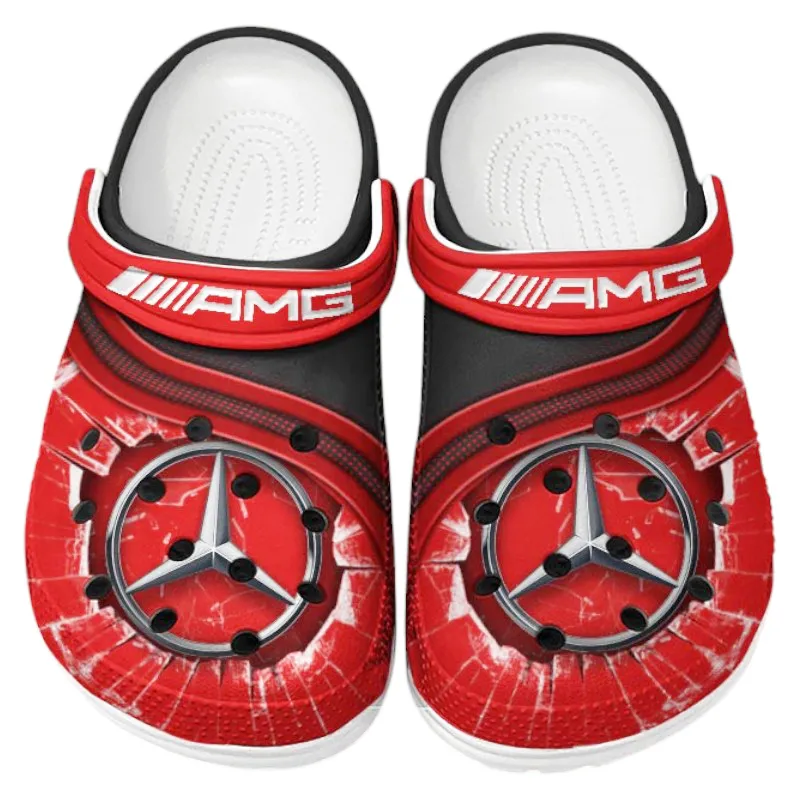 Trendy Track-Ready Auto Themed Clog, Full Print Lightweight Footwear for Fans of Automotive Style CAR188 - Red