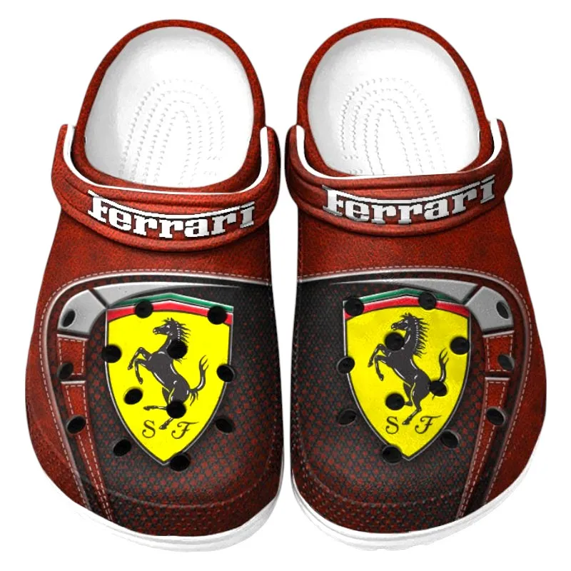 Trendy Track-Ready Sports Car Themed Clog, Full Print Lightweight Footwear for Fans of Automotive Style CAR177 - Red