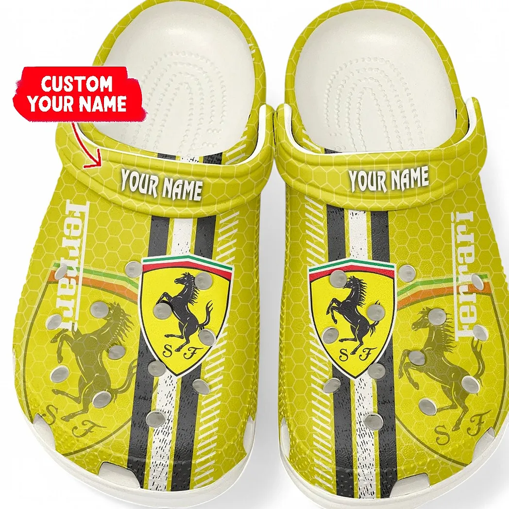 Trendy Track-Ready Sports Car Themed Clog, Full Print Lightweight Footwear for Fans of Automotive Style CAR820 - White