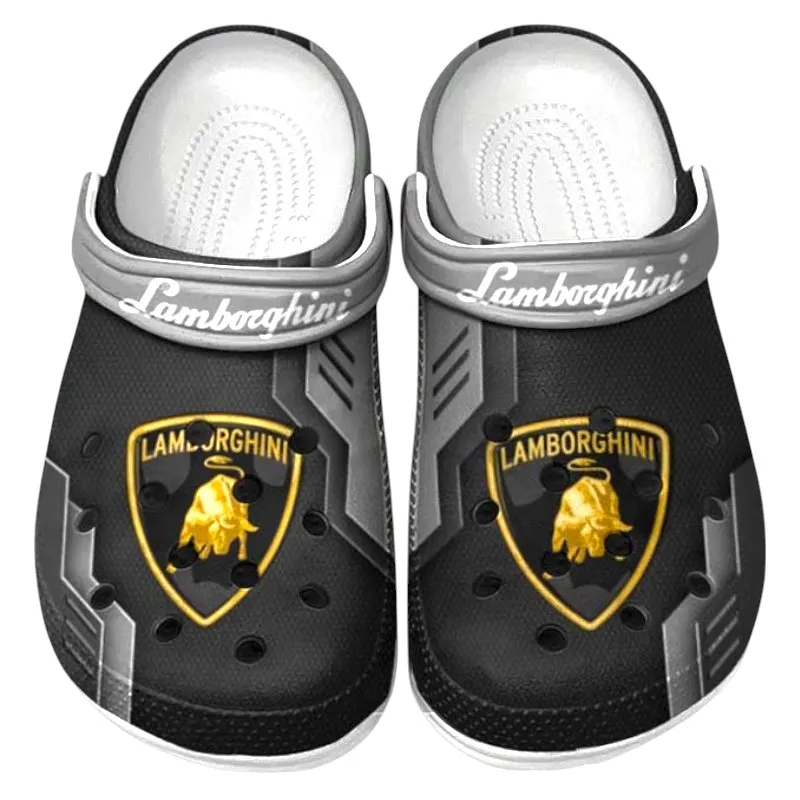 Trendy Two-Door Sports Coupe Themed Clog, Full Print Lightweight Footwear for Fans of Automotive Style CAR185 - Gray