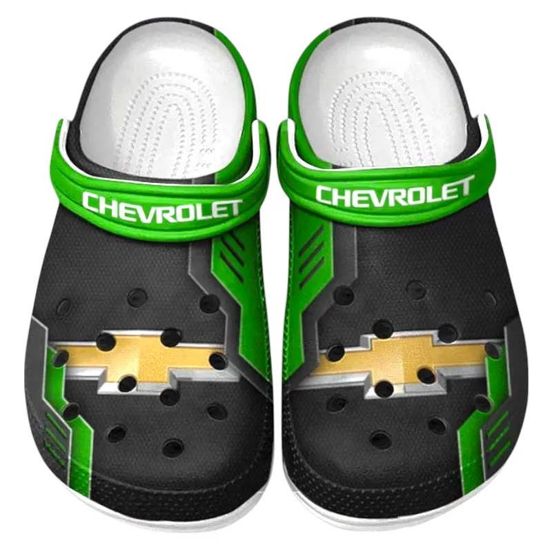 Trendy Urban Commuter Car Themed Clog, Full Print Lightweight Footwear for Fans of Automotive Style CAR185 - Green