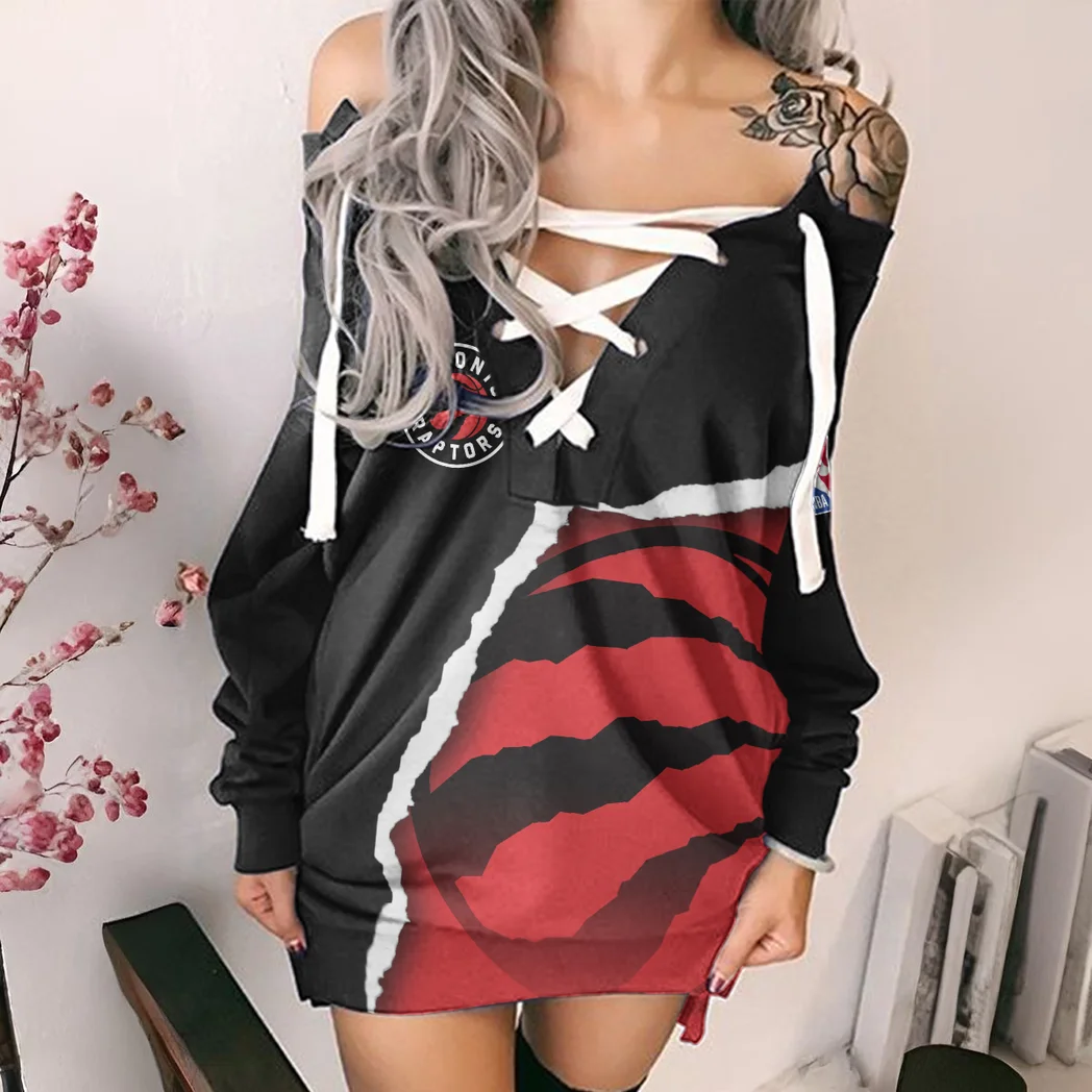 True Fan Spirit Lace-Up Sweatshirt For Women, Fashion-Forward Hoodie Dress HVN1273