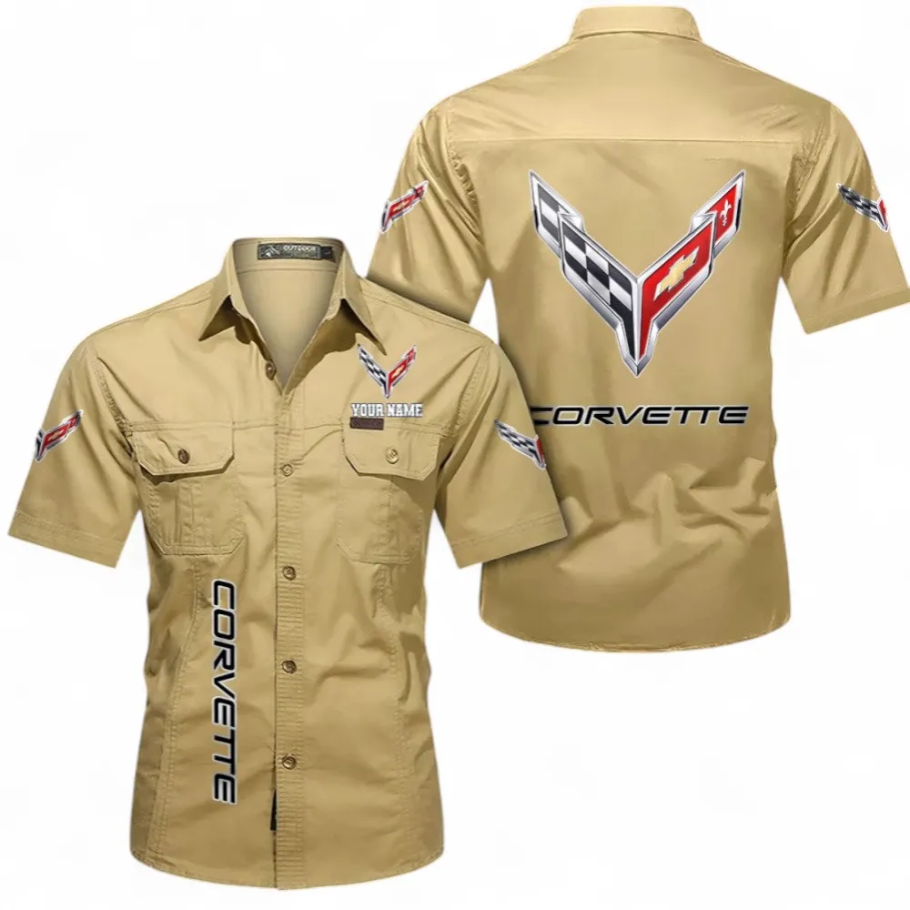 Two-Seater Sports Car Men's Classic Short Sleeve Shirt, Custom Name CAR392 - Khaki