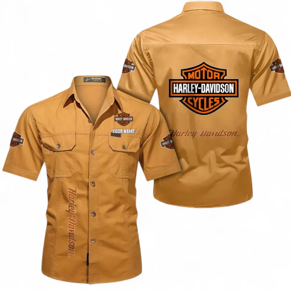 Two-Wheel Freedom Men's Short Sleeved Cotton Shirt, Custom Name CAR392 - Turmeric