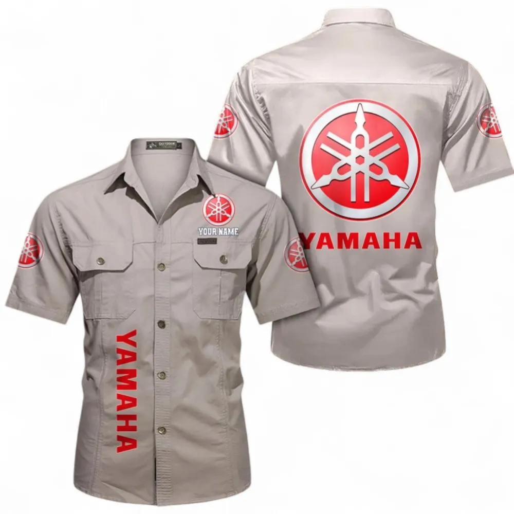 Two-Wheeler Classic Men's Short Sleeve Cotton Shirt, Custom Name CAR392 - Beige