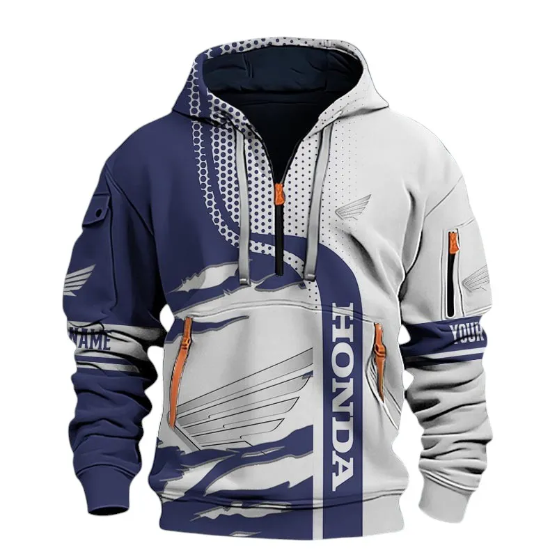 Two-Wheeler Hoodie Half Zip 3D, Classic Comfortable Hoodie For Motor Lovers CAR398 - Blue