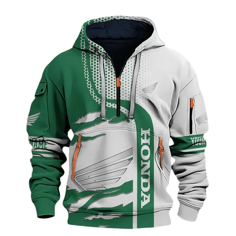 Two-Wheeler Hoodie Half Zip 3D, Rugged Casual Hoodie For Motor Lovers CAR398 - Green