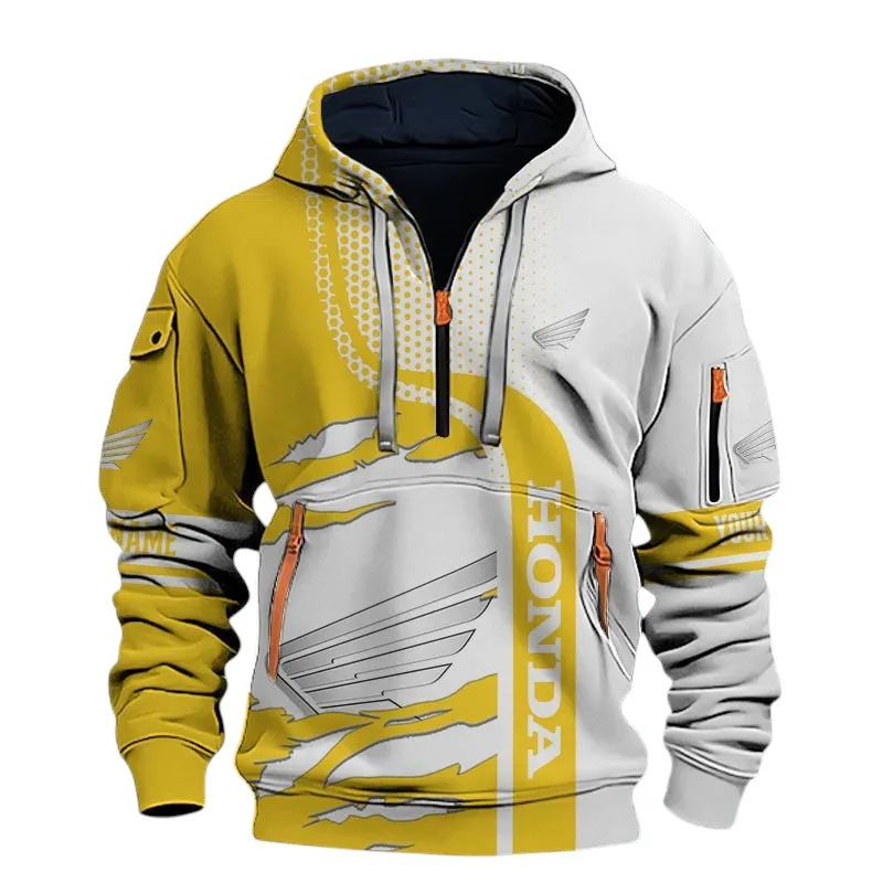 Two-Wheeler Hoodie Half Zip 3D, Sporty & Street-Ready Hoodie For Motor Lovers CAR398 - Yellow