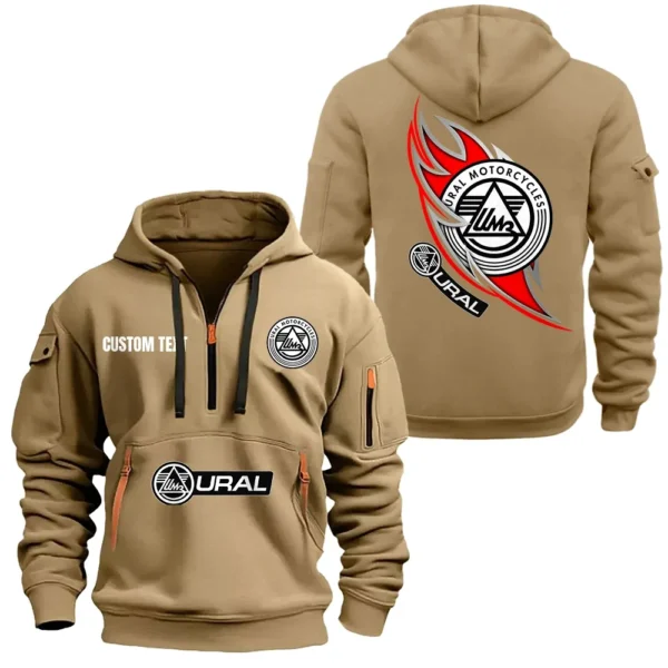 Hoodie Half Zipper Exclusive Logo Gift For Adventure Motorcycle Enthusiasts CAR170 - Khaki