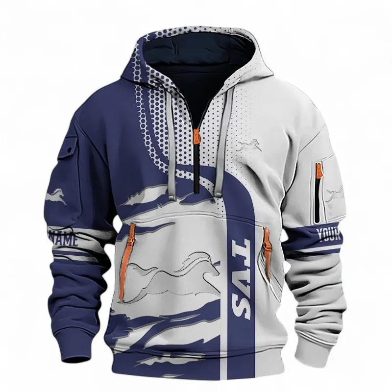 Urban Commuter Bike Hoodie Half Zip 3D, Classic Comfortable Hoodie For Car Lovers CAR398 - Blue