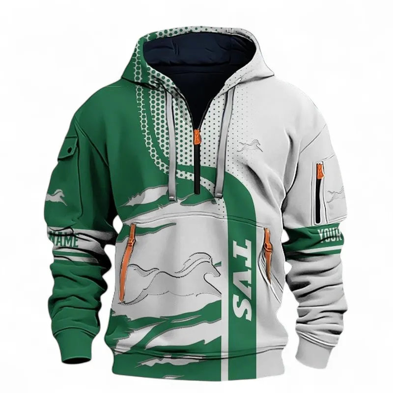 Urban Commuter Bike Hoodie Half Zip 3D, Rugged Casual Hoodie For Car Lovers CAR398 - Green