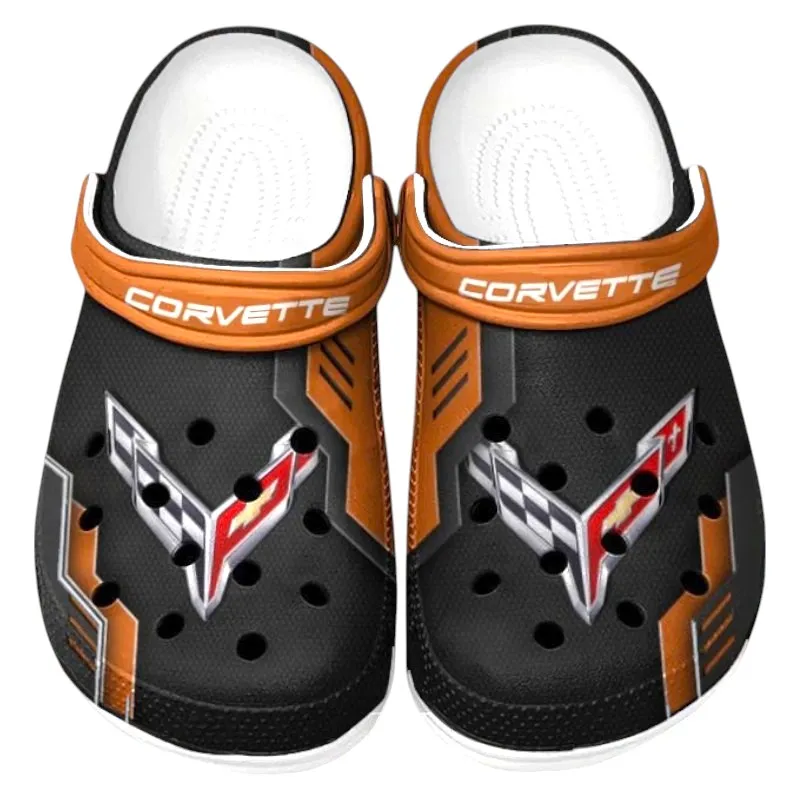 Urban Commuter Car Culture Clog, Stylish All Over Print Lightweight Shoes for Auto Fans and Streetwear Style CAR185 - Orange