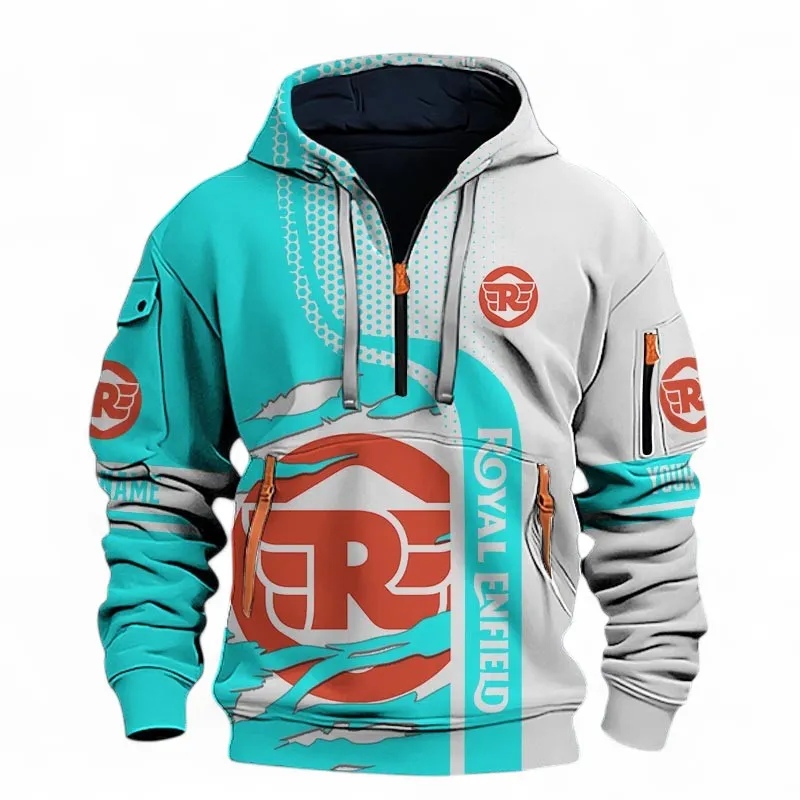 Urban Commuter Motorcycle Hoodie Half Zip 3D, Comfortable Daily Hoodie For Car Lovers CAR398 - Cyan