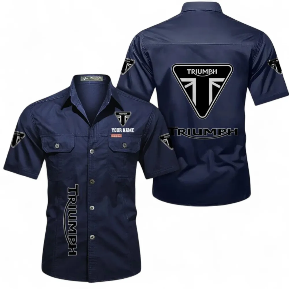 Urban Explorer Bike Men's Short Sleeve Button-Up Shirt, Custom Name CAR392 - Dark Blue
