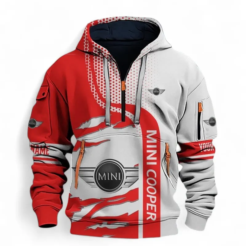 Urban Two-Door Hoodie Half Zip 3D, Streetwear Casual Outfit For Car Lovers CAR396 - Red