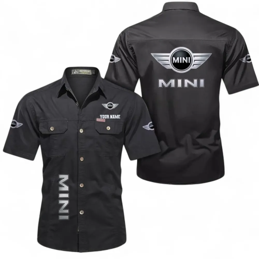 Urban Two-Door Men's Casual Short Sleeved Shirt, Custom Name CAR392 - Black