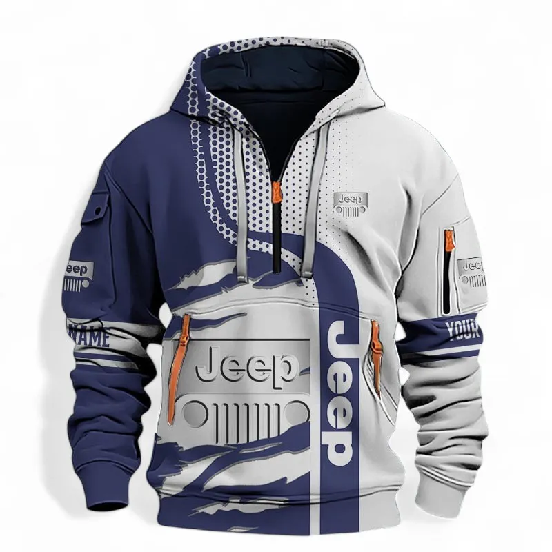 Utility 4x4 Manufacturer Hoodie Half Zip 3D, Sporty Everyday Wear Hoodie For Car Lovers CAR396 - Blue