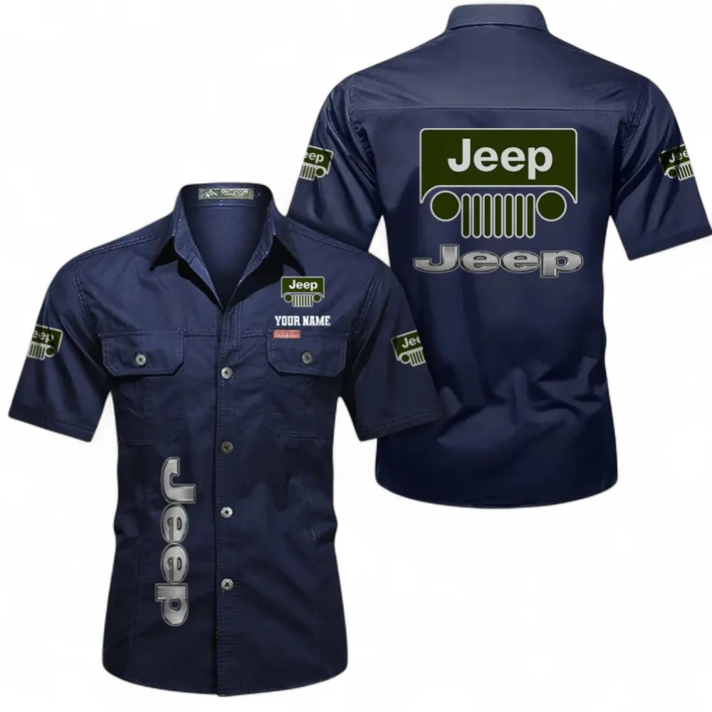Utility 4x4 Manufacturer Lightweight Men's Short Sleeved Cotton Shirt, Custom Name CAR392 - Dark Blue