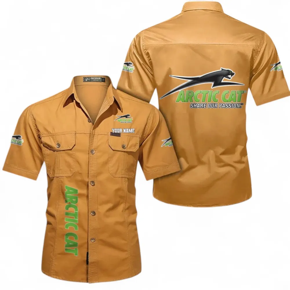 Utility Quad Cotton Short Sleeved Shirt, Custom Name CAR392 - Turmeric