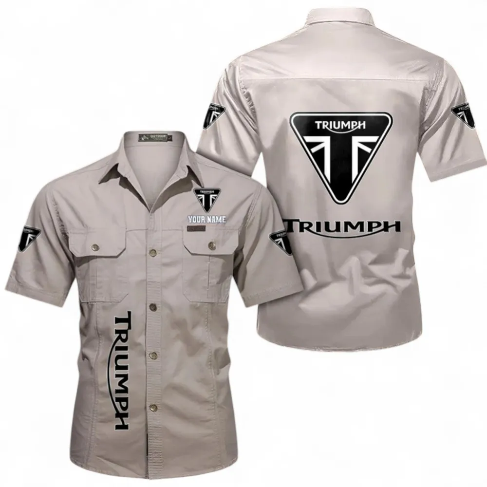 Velocity Machine Classic Men's Short Sleeve Cotton Shirt, Custom Name CAR392 - Beige