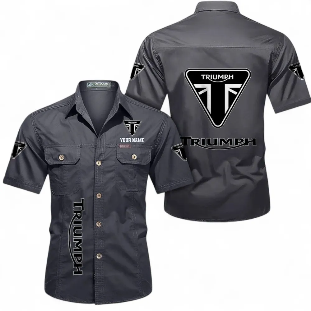 Velocity Machine Cotton Casual Short Sleeve Shirt, Custom Name CAR392 - Gray