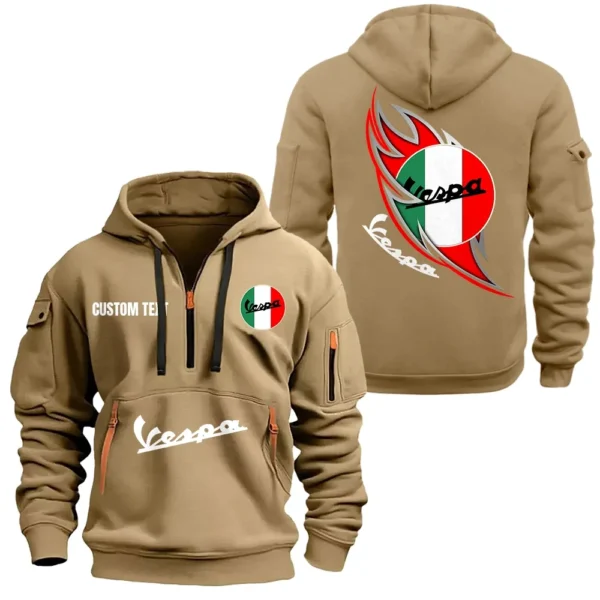 Two-Wheeler Hoodie Half Zipper, All Over Print Hoodie Gift For Two-Wheeler Enthusiasts CAR170 - Khaki