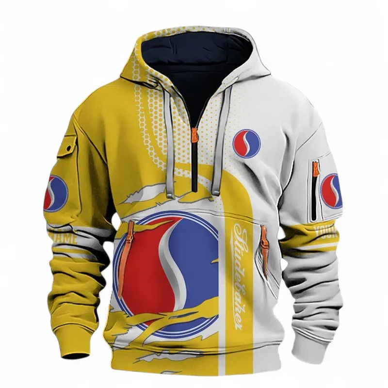 Vintage Automobile Hoodie Half Zip 3D, Sporty Urban Hoodie Style For Car Lovers CAR396 - Yellow