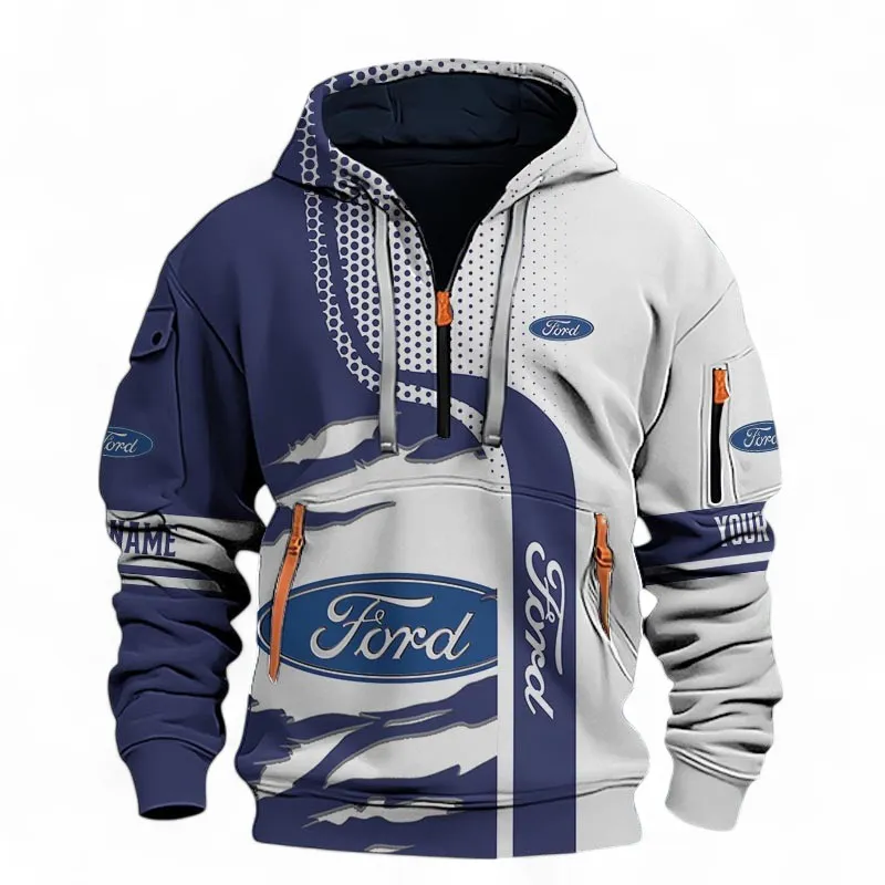 Vintage Ride Hoodie Half Zip 3D, Comfortable Daily Hoodie For Car Lovers CAR396 - Blue