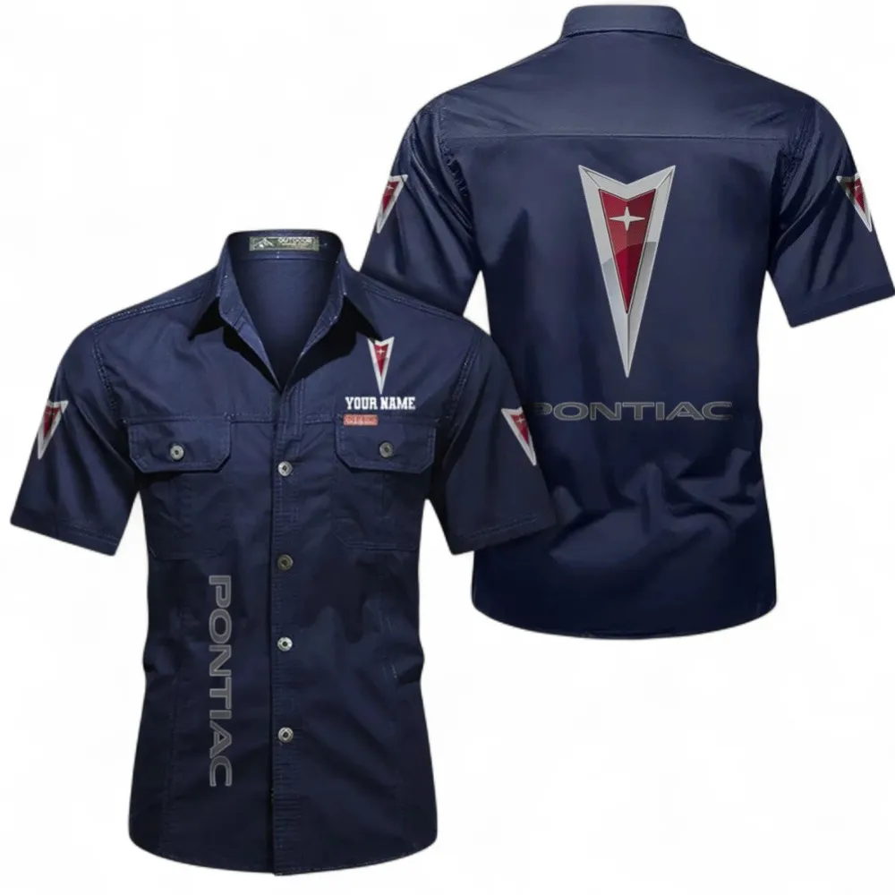 Vintage Ride Men's Short Sleeve Button-Up Shirt, Custom Name CAR392 - Dark Blue