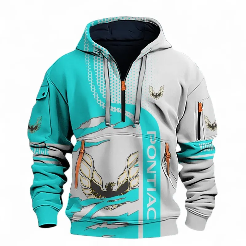 Vintage Sports Coupe Hoodie Half Zip 3D, Comfortable Street Hoodie For Car Lovers CAR396 - Cyan