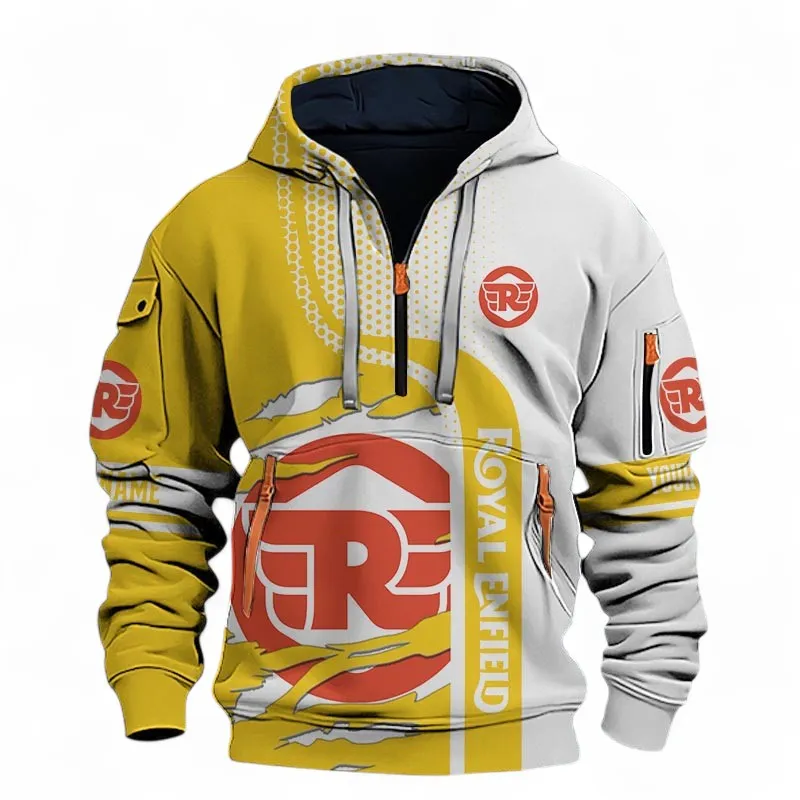 Vintage Two-Wheeler Hoodie Half Zip 3D, Everyday Comfortable Hoodie For Car Lovers CAR398 - Yellow