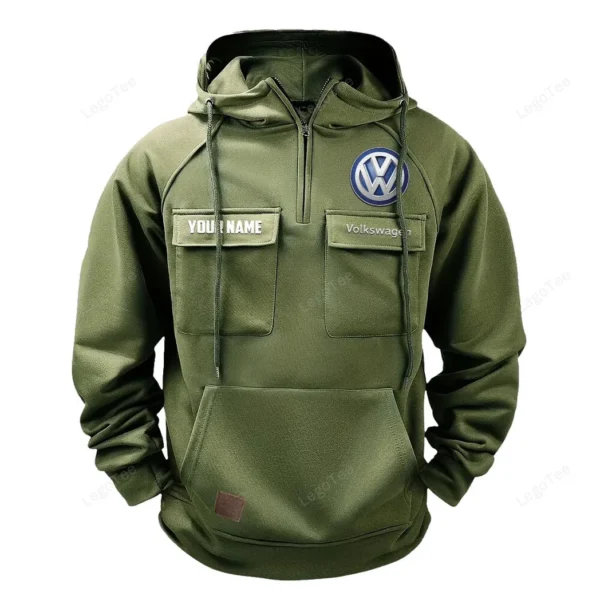 Family Car Tactical Quarter Zip Hoodie, Exclusive Logo Hoodie For Car Enthusiasts CAR109 - Army Green
