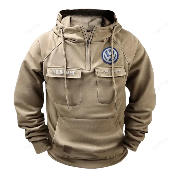 Reliable Automobile Tactical Quarter Zip Hoodie, Exclusive Logo Hoodie For Car Enthusiasts CAR109 - Khaki