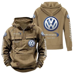 Compact Vehicle Tactical Quarter Zip Hoodie, Exclusive Logo Hoodie For Car Enthusiasts CAR960 - Khaki