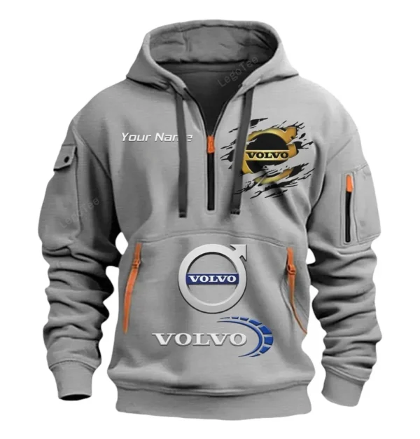 Hoodie Half Zipper Exclusive Logo Gift For Durable Auto Enthusiasts CAR113 - Gray